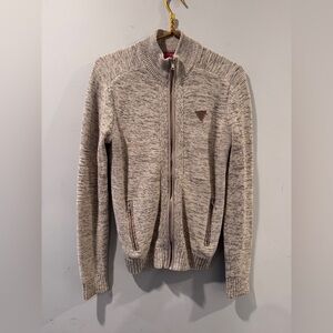 GUESS Mens Size Small CHARLES MARLED ZIP MOCK SWEATER TAN BEIGE